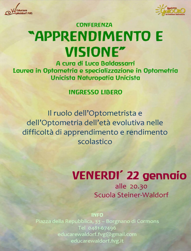 Locandina conferenza Apprendimento e visione gennaio 2016